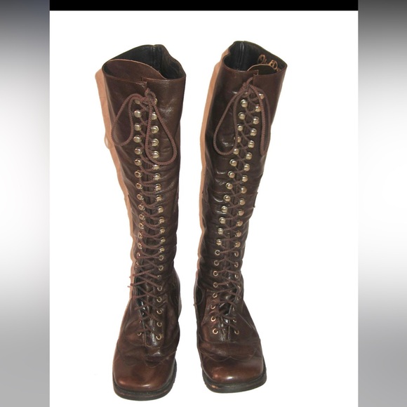 Vintage Olof Daughters Brown Mod Knee High Leather Boots - Picture 2 of 7